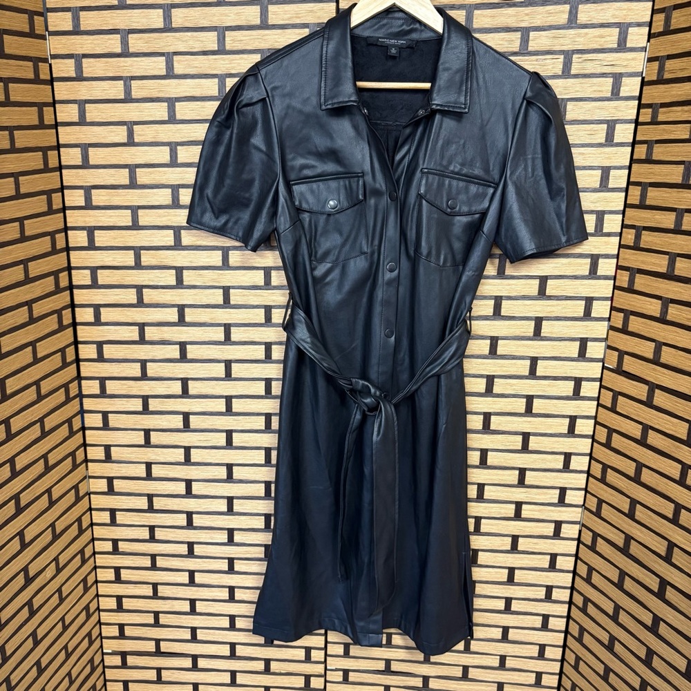 Andrew Marc New York‎ Faux Leather Button Front Dress Size Medium